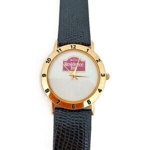 Vintage Marriott Residence Inn Promo Watch Gold Tone Black Strap New Without Box